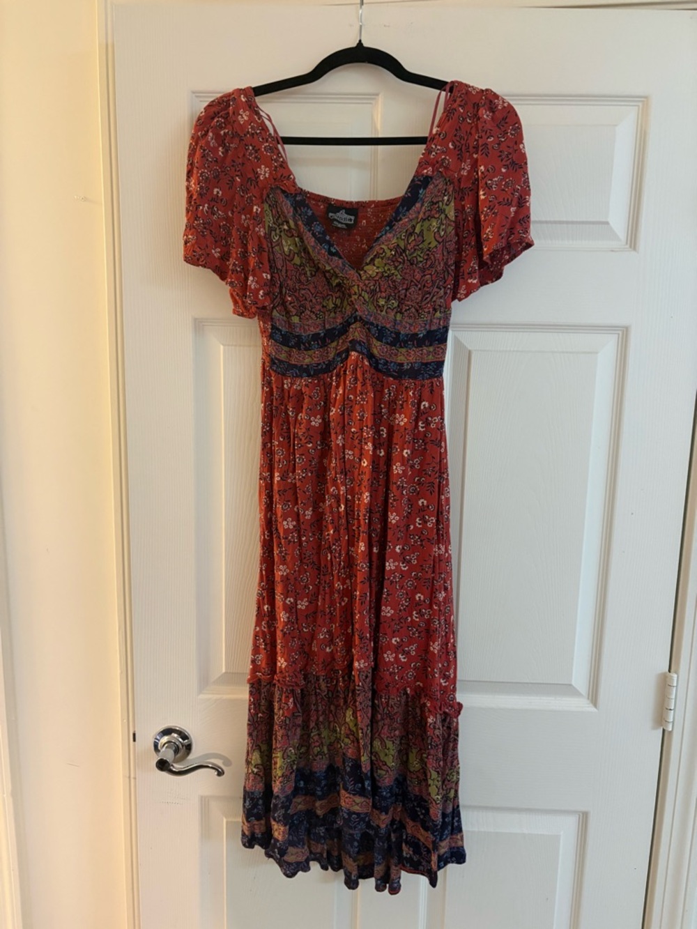 Angie Rust Floral Mixed-Print Maxi Dress